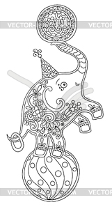 Line art circus theme - elephant balancing on - vector clipart