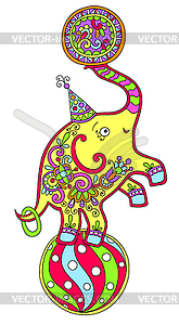 Colored line art drawing of circus theme - - vector image
