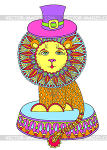 Decorative colored line art drawing of circus - vector clip art