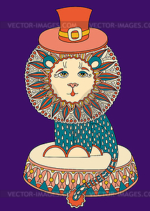 Цветные линии искусства рисунок цирка тема - лев - цветной векторный клипарт