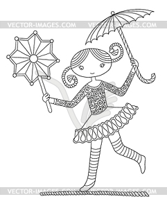 Pretty girl acrobat walking tightrope - vector image