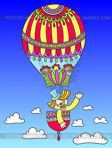 Colored line art drawing of circus theme - clown - royalty-free vector clipart