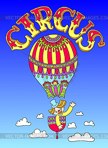 Drawing of cirque theme - clown in balloon with - vector image