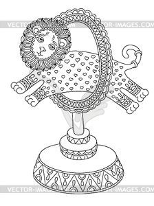 Line art circus theme - lion jumps through r - vector image