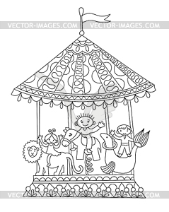 Line art circus theme merry-go-around - vector image