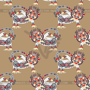 Seamless pattern fabric with unusual tribal animal - vector clipart