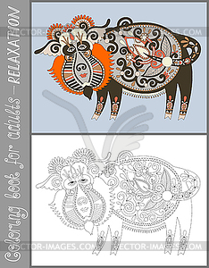 Coloring book page for adults with unusual fantasti - royalty-free vector image
