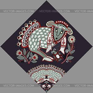 Ukrainian tribal ethnic painting, unusual animal - vector image