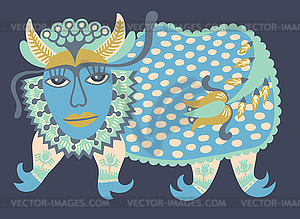 Fantasy animal. Ukrainian traditional painting. - vector clip art