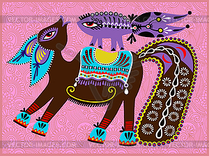 Ukrainian tribal ethnic painting, unusual horse - vector image