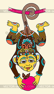 Line art drawing of ethnic monkey in decorative - vector clipart