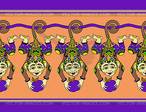 Cute ethnic hang monkey seamless ribbon pattern wit - vector image