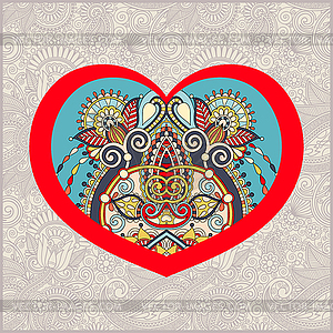 Heart shape with ethnic floral paisley design for - vector clip art