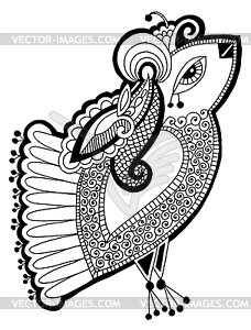 Black and white peacock decorative ethnic drawing - vector image