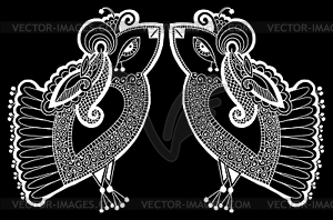 Black and white peacock decorative ethnic drawing - vector image