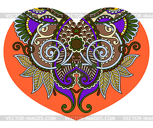 Lace heart shape with ethnic floral paisley design - vector clipart