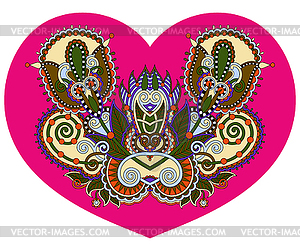 Lace heart shape with ethnic floral paisley design - vector image