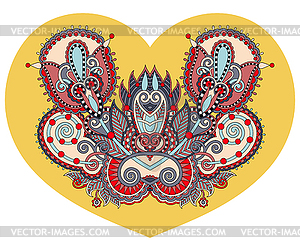 Lace heart shape with ethnic floral paisley design - vector clipart