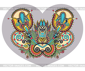 Кружева форме сердца с этническими цветочным узором пейсли - клипарт