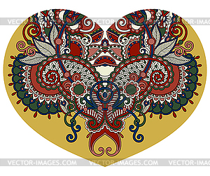 Кружева форме сердца с этническими цветочным узором пейсли - векторное изображение