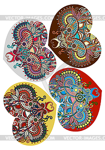 Four lace heart shape with ethnic floral paisley - vector clip art