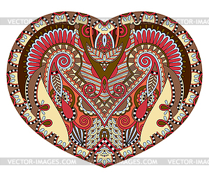 Кружева форме сердца с этническими цветочным узором пейсли - векторное изображение клипарта