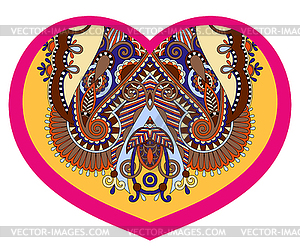 Lace heart shape with ethnic floral paisley design - color vector clipart