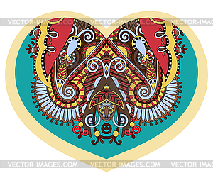 Кружева форме сердца с этническими цветочным узором пейсли - векторная графика