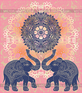 Original indian pattern with two elephants for - vector clipart
