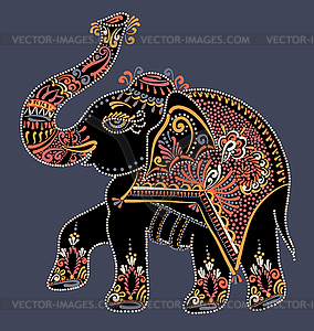 Folk art indian elephant, dot painting - vector clip art