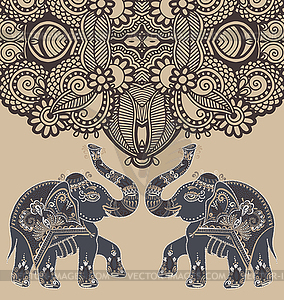 Original indian pattern with two elephants for - vector image