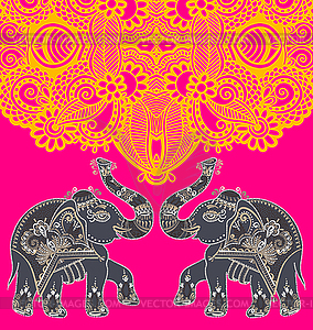 Original indian pattern with two elephants for - vector image