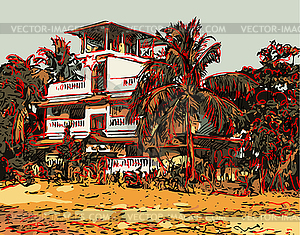 Индийский пейзаж цифровая графика работа в Гоа, - векторный графический клипарт
