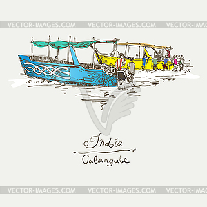 India Calangute Beach sketch drawing with two - vector image