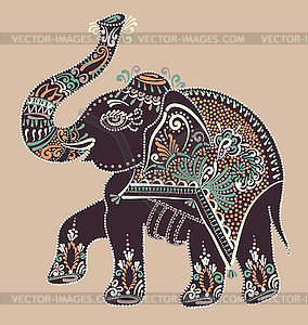 Folk art indian elephant, dot painting - vector clipart