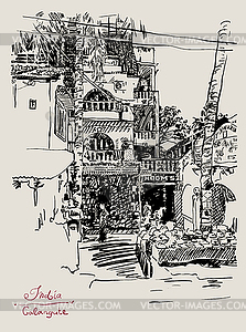 Original drawing of India Goa Calangute Baga - vector image