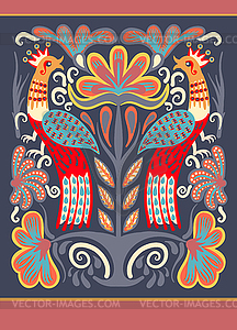 Ukrainian ethnic decorative pattern with two birds - vector clipart / vector image