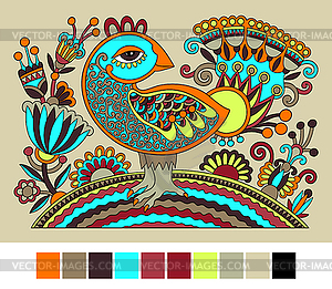 Ukrainian ethnic decorative pattern with bird and - vector clip art