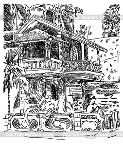 Original drawing of India Goa Calangute Baga - white & black vector clipart