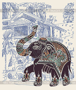 India Goa Baga landscape with decorative ethnic - vector image