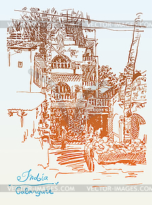 Original drawing of India Goa Calangute Baga - vector image