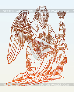 Sketch drawing of marble statue angel of Rome, Italy - vector image