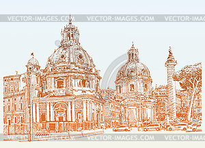 Original digital drawing of Rome Italy cityscape fo - vector clipart