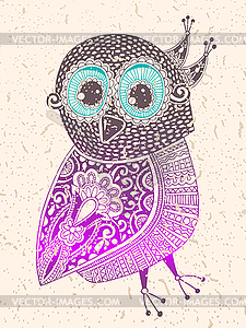 Original ethnic decorative owl ink hand drawing - vector clipart