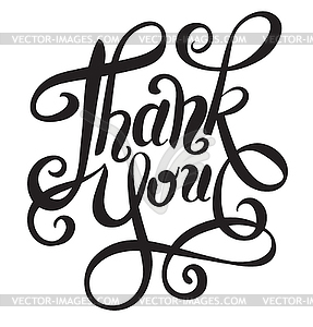 Black and white thank you handwritten lettering - vector clipart