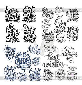 Hand lettering inscription set, motivation and - vector image