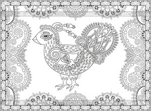 Line art cock drawing for coloring book page joy - vector clip art