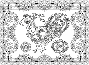 Line art cock drawing for coloring book page joy - vector clipart