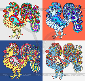 Original retro cartoon chicken drawing, symbol of - vector image