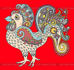 Original retro cartoon chicken drawing, symbol of - vector clipart